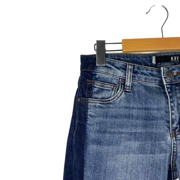 Kut From The Kloth Reese Ankle Crop Straight Leg Two Tone Raw Hem Jeans US 2 - Picture 5 of 15